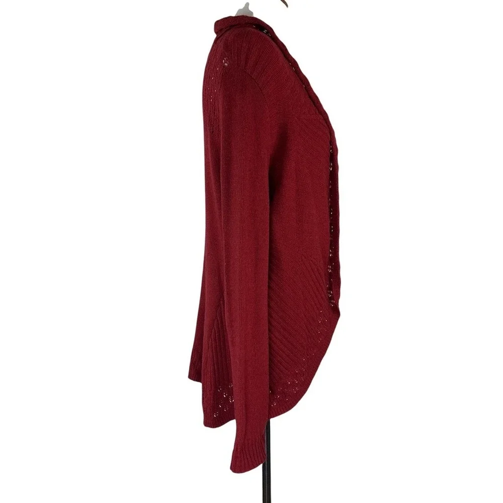 Anthropologie Knitted And Knotted Sweater Open Shawl Waterfall Neck Red Womens M